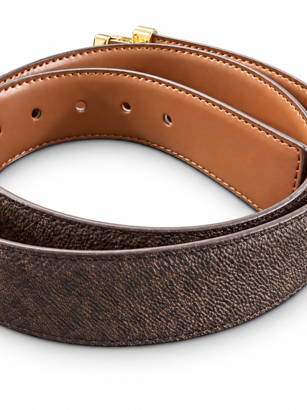 Michael Kors Tan Brown Reversible Logo Belt with Gold Buckle - Picture 2 of 7